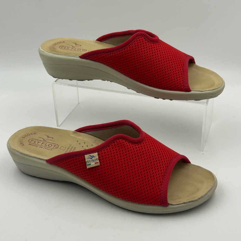 Fly Flot Mesh Slide Sandals Womens 39 Red Anatomic Anti-Shock Italian Comfort